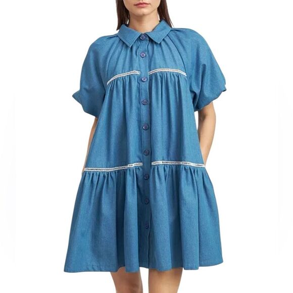 En Saison Dresses & Skirts - En Saison Anthropologie Tara Puff Sleeve Babydoll Shirt Dress Women’s Large